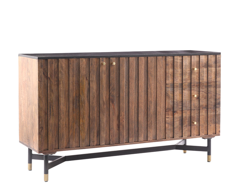 The Fox & Roe Nashville Buffet in Distressed Walnut Finish with Black Granite Top