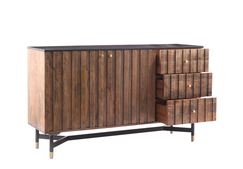 The Fox & Roe Nashville Buffet in Distressed Walnut Finish with Black Granite Top