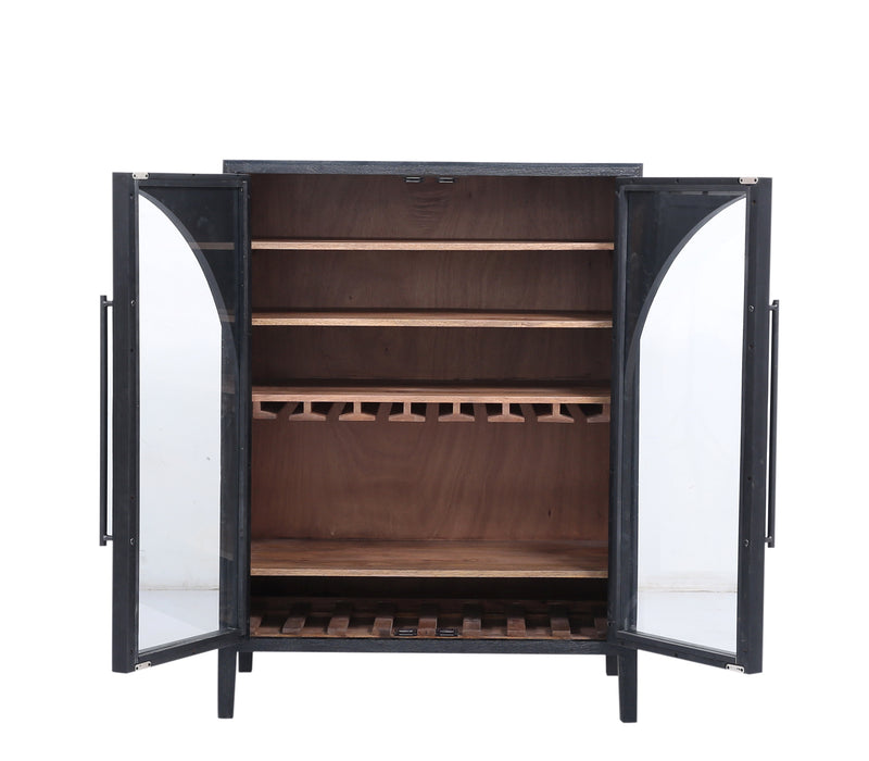 The Fox & Roe Hattie 2 Door Bar Cabinet in Sandblasted Black & Walnut Finish