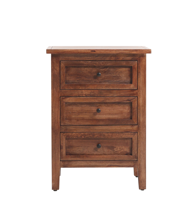 The Fox & Roe Marbon 3 Drawer Nightstand in Tahoe Brown Finish