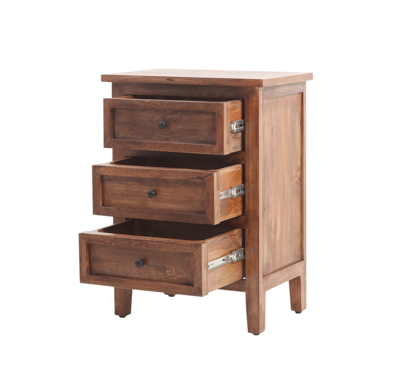 The Fox & Roe Marbon 3 Drawer Nightstand in Tahoe Brown Finish