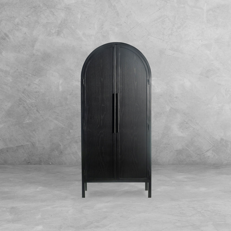 The Fox & Roe Hattie Closed 2 Door Cabinet in Sandblasted Black and Walnut Finish