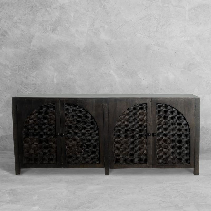 The Fox & Roe Tilda Sideboard in Sandblasted Black  Finish and Rattan Doors