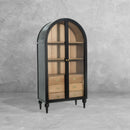 The Fox & Roe Fern Glass Cabinet with Drawer Storage in Black Wash & Natural Finishes