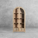 The Fox & Roe Elsa Glass Cabinet with Drawer Storage in Olive Wash & Beige Finishes