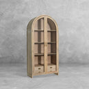 The Fox & Roe Elsa Glass Cabinet with Drawer Storage in Olive Wash & Beige Finishes