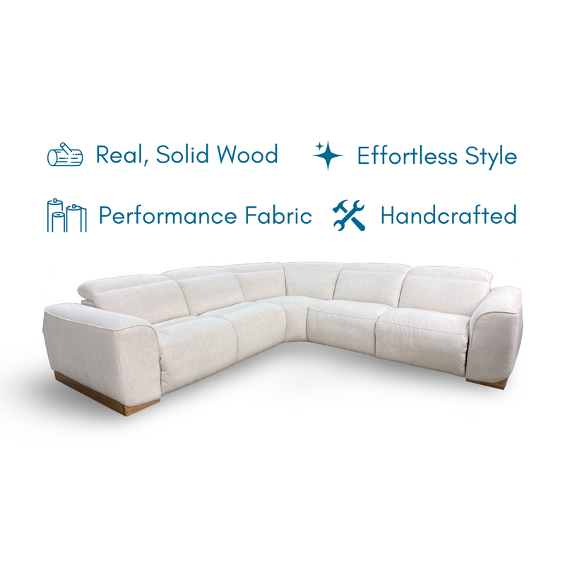 The Dillon 5pc Power Reclining Sectional in Charlotte Snow Fabric