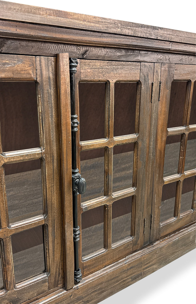 The Presley Display Credenza 4 Door in Tea Brown Finish