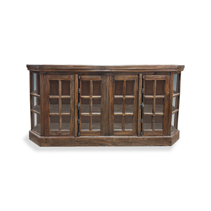 The Presley Display Credenza 4 Door in Tea Brown Finish