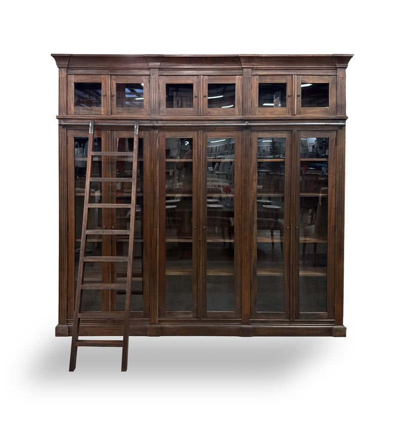 The Warren Glass Door Bookcase 3 Column in Tea Brown Finish