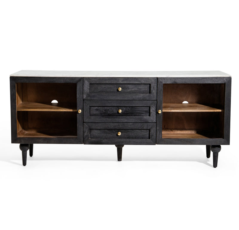 The Fox & Roe Fern Media Cabinet with Marble Top in Sandblasted Black Finish