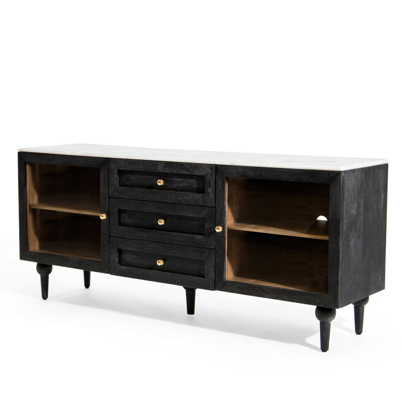 The Fox & Roe Fern Media Cabinet with Marble Top in Sandblasted Black Finish