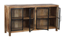 The Cleveland Wood & Iron 4 Glass Door Sideboard in Natural Finish / Black Iron