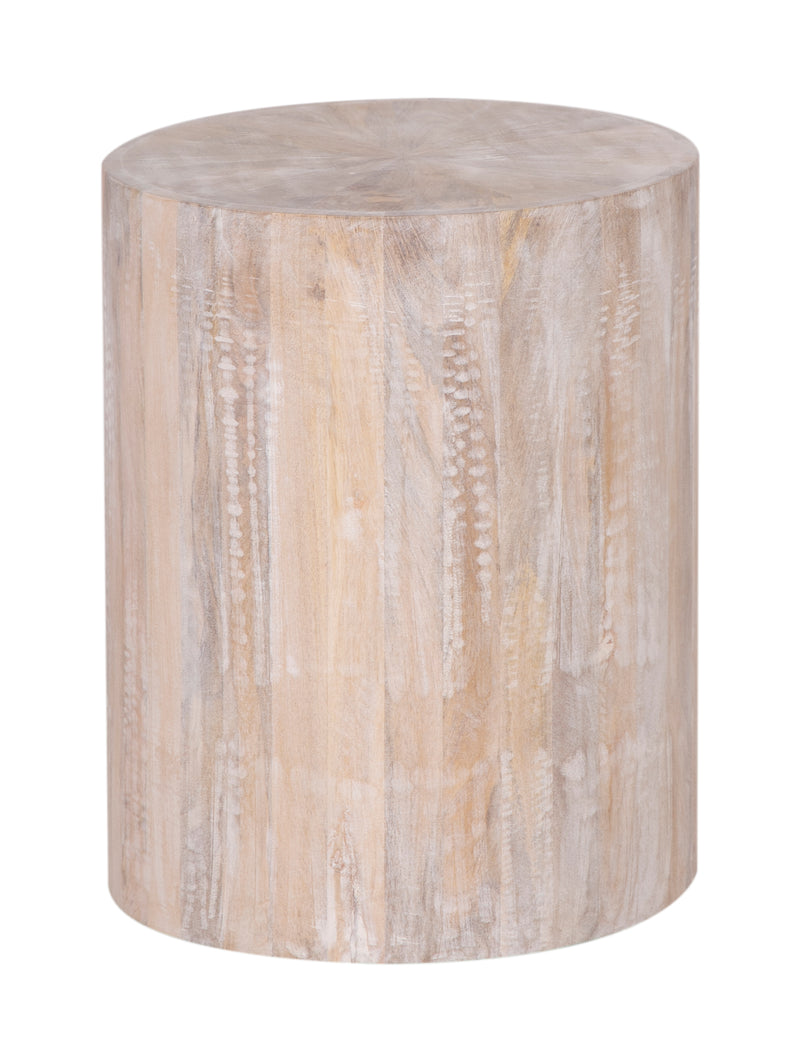 The Drum End Table in Limewash Finish