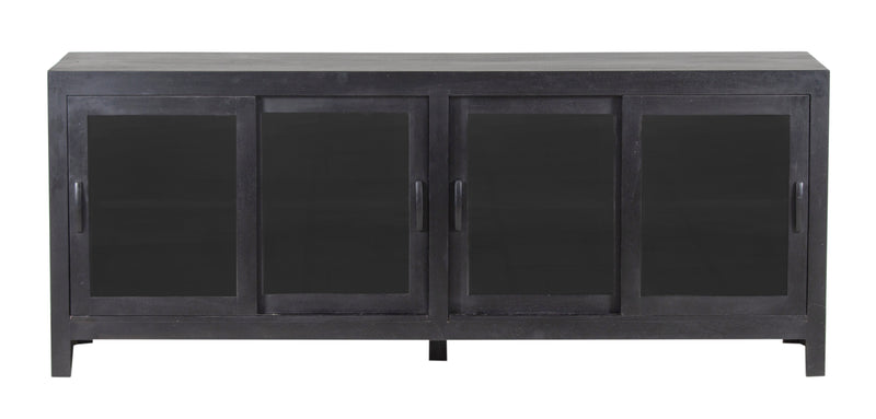 The Fox & Roe Folsom Glass Media Console in Matte Black Wash