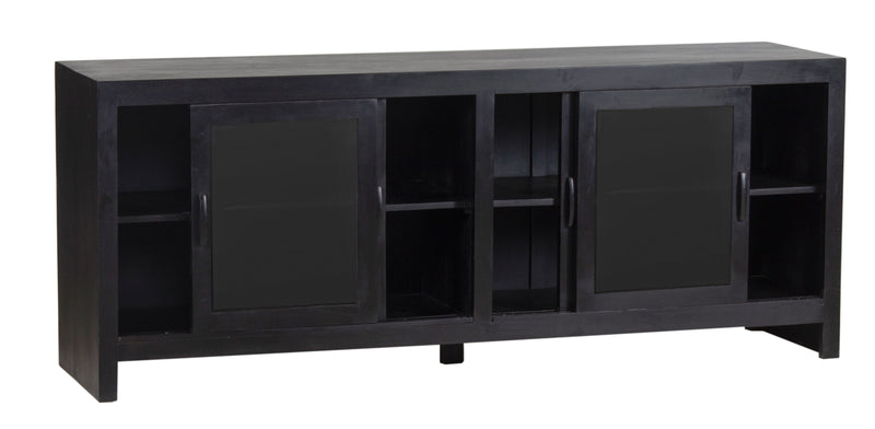 The Fox & Roe Folsom Glass Media Console in Matte Black Wash