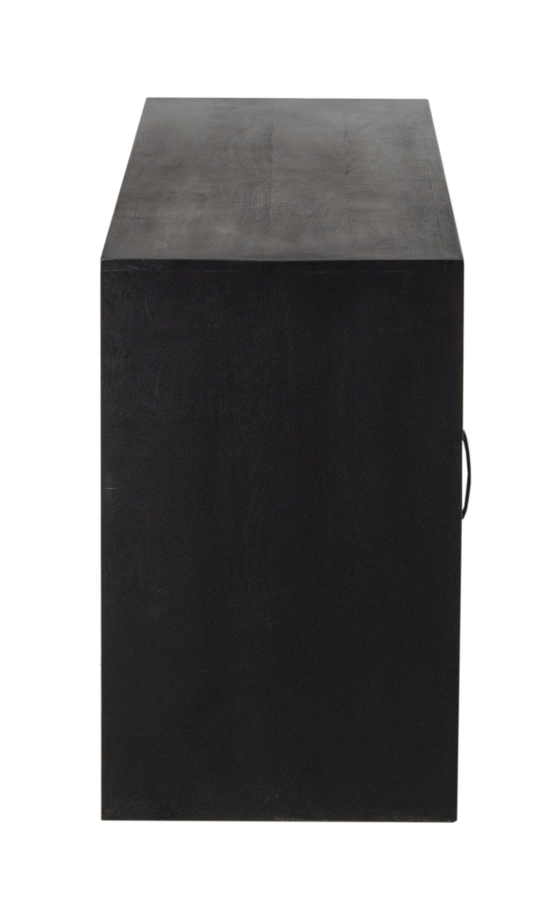 The Fox & Roe Folsom Glass Media Console in Matte Black Wash