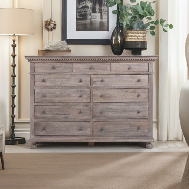 The Fox & Roe St. James Bedroom Collection 11-Drawer Dresser in Antiqued Grey Finish