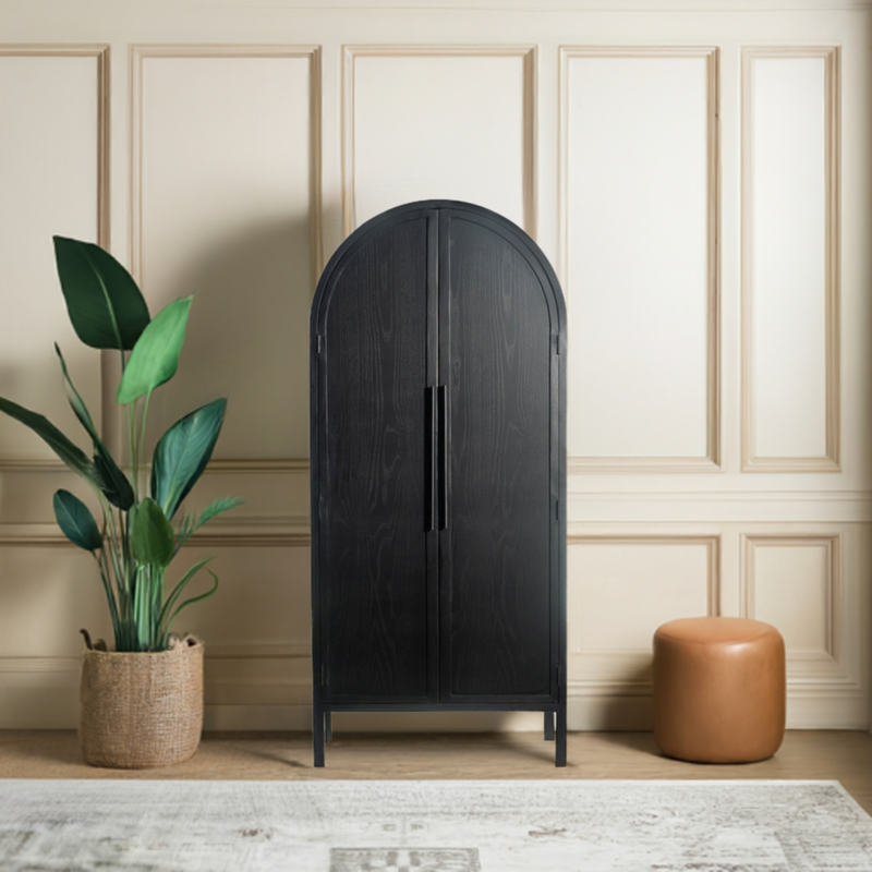 The Fox & Roe Hattie Closed 2 Door Cabinet in Sandblasted Black and Walnut Finish