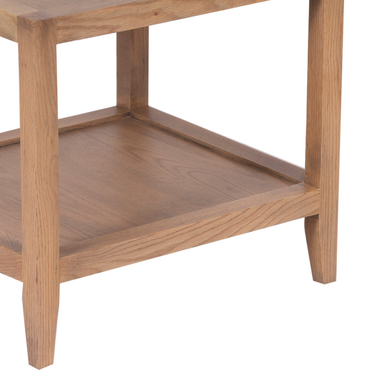 The Fox & Roe French Contemporary Square Side Table in Red Oak with Oak Veneer Top and Grey Wash Oak Finish