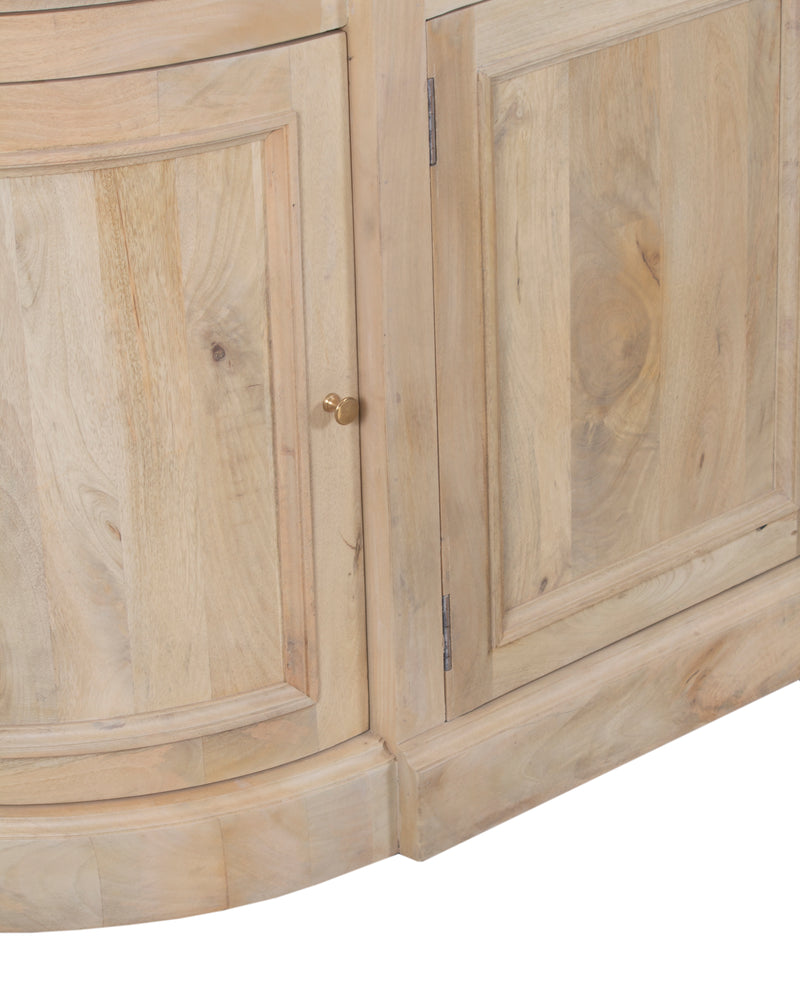 The Fox & Roe Kensington Curved Buffet in Mango with Natural Oak Veneer and White Marble Top