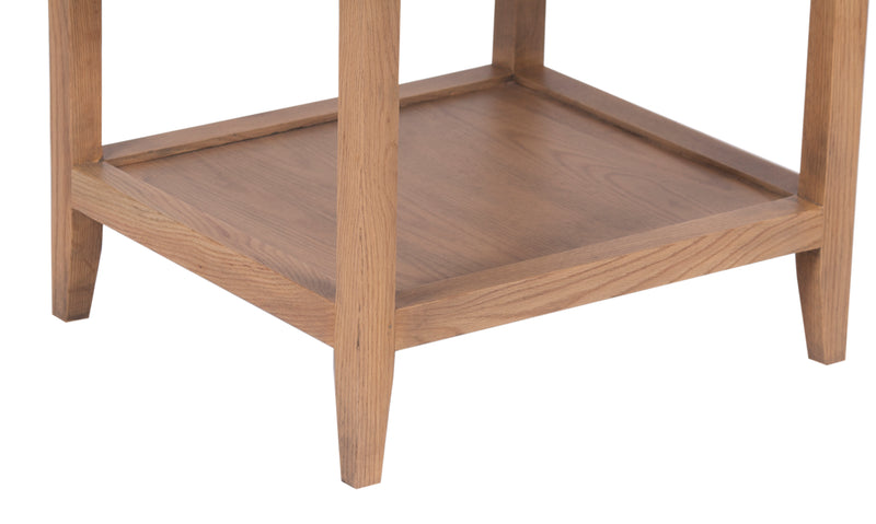 The Fox & Roe French Contemporary Square Side Table in Red Oak with Oak Veneer Top and Grey Wash Oak Finish